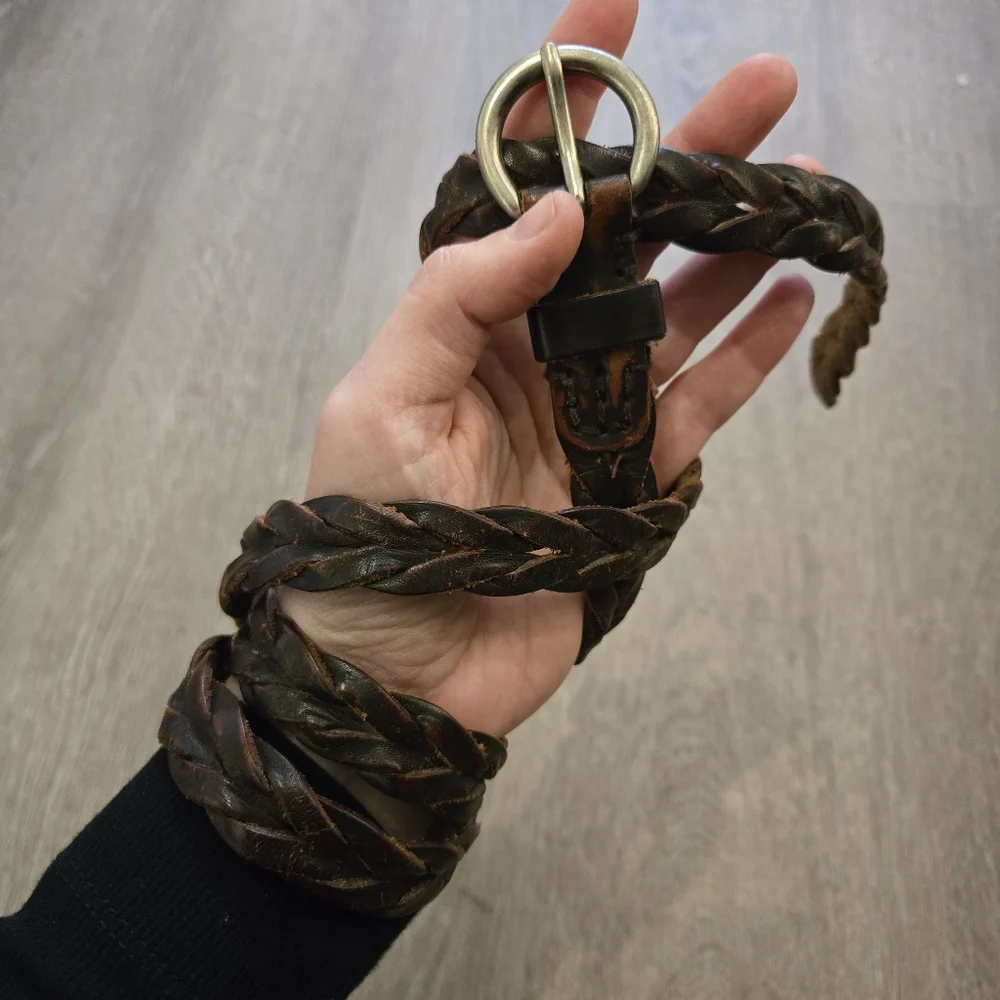Mens Y2k AEO American Eagle Brown Leather Braided Belt 40-42